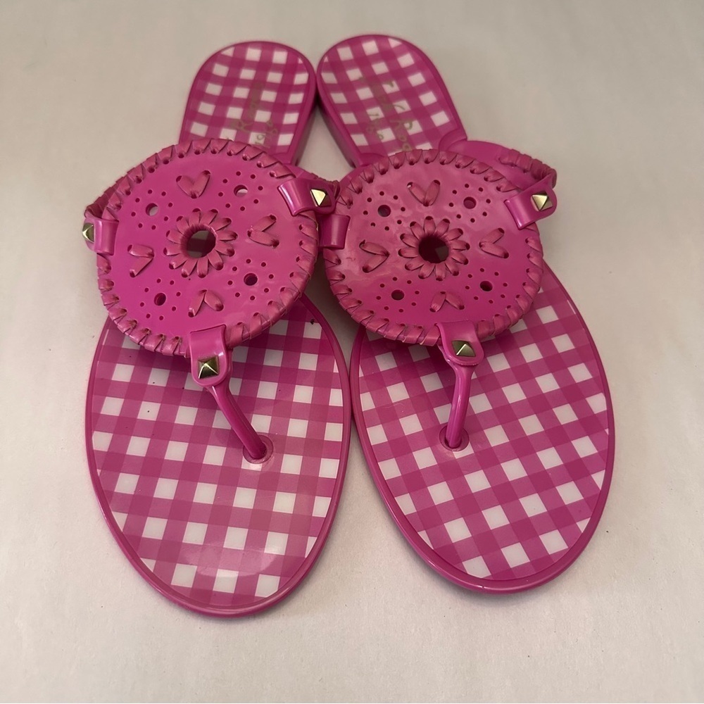 Jack Rogers Gingham Georgica Jelly Sandal Flip Flop Pink Size 10